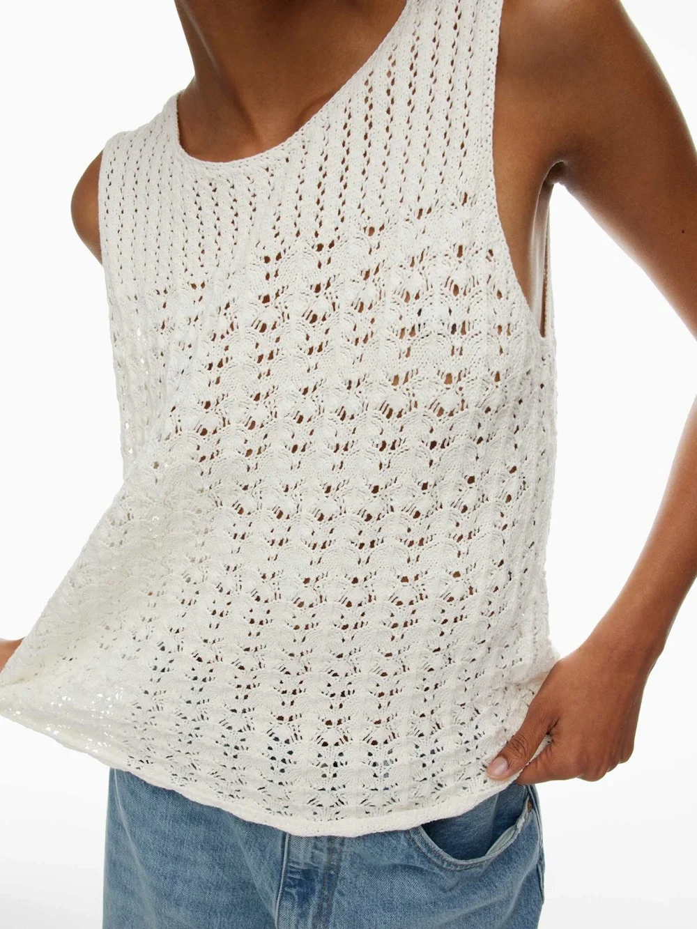 Aritzia Wilfred Philippa Crochet Knit Tank Top in Light Birch - Picture 1 of 6